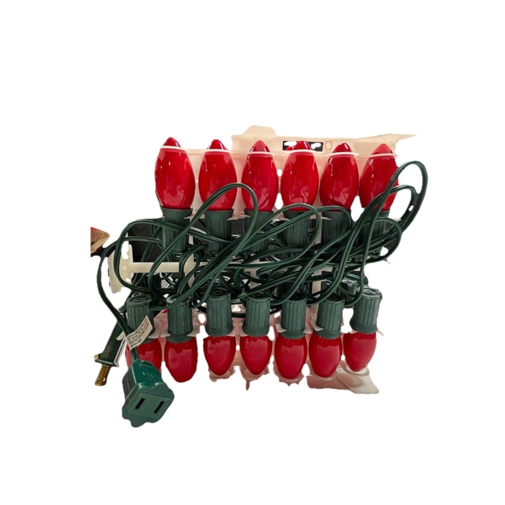 25 RED C7 Ceramic Multi Lights on Green Cord Christmas Lights - Picture 6 of 9
